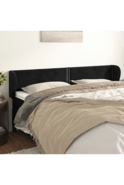 Concept Tăblie de pat cu aripioare negru 163x23x78/88 cm catifea