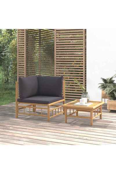 Concept Set mobilier de grădină cu perne gri închis, 2 piese, bambus