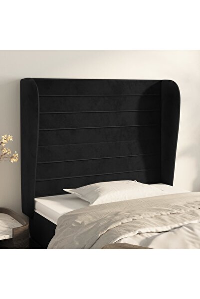 Concept Tăblie de pat cu aripioare, negru, 83x23x118/128 cm, catifea