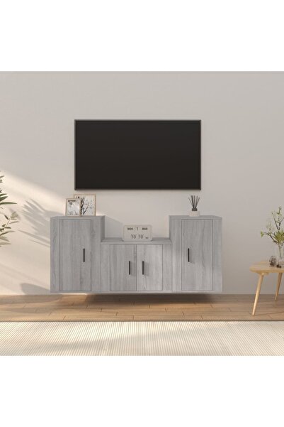 Concept Set dulap TV, 3 piese, gri sonoma, lemn prelucrat