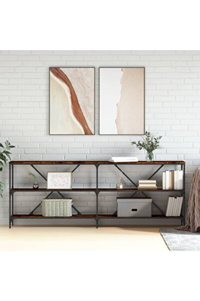 Concept Masă consolă stejar afumat 200x30x75 cm lemn prelucrat și fier