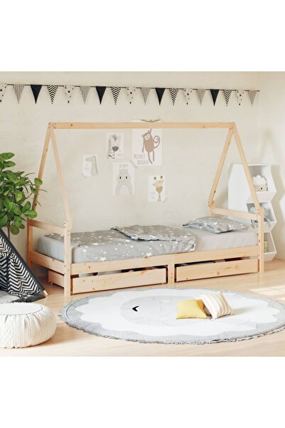 Concept Cadru de pat cu sertare de copii, 90x200 cm, lemn masiv pin