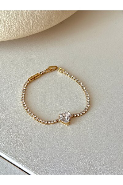 YOUES JEWELRY ÇELİK MİNİMAL KALPLİ SU YOLU GOLD KADIN BİLEKLİK