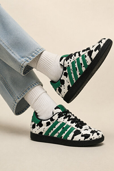 Encool Pantofi sport pentru femei Samba Model sneakerși Verde cu dungi cu mod...