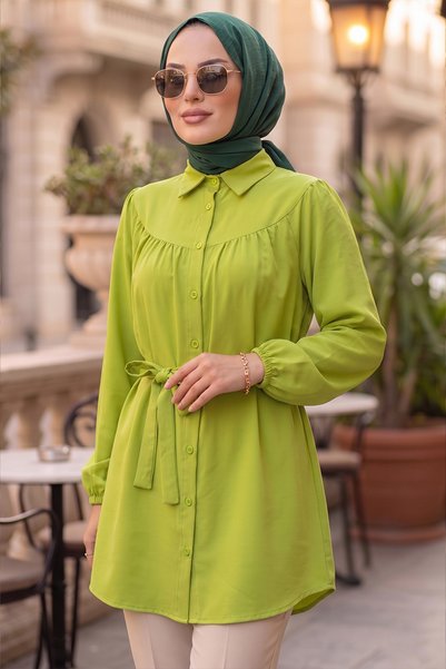 N.S NEVA STYLE Buttoned Green Hijab Tunic 10184Y
