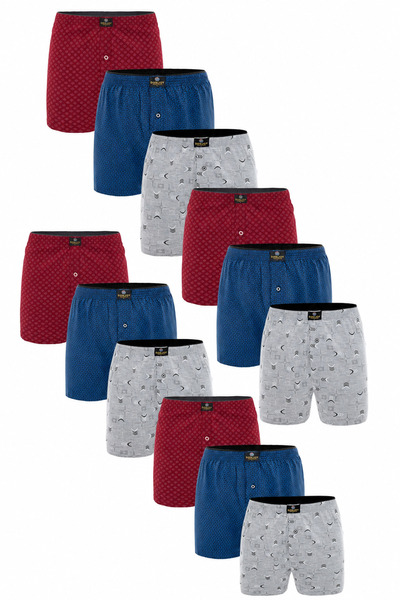 don joy Erkek 10'lu Desenli Pamuklu Penye Paçalı Düğmeli Beli Lastikli Boxer