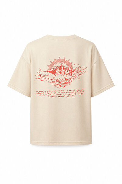 Eazy Co Eazy Beige Angels Unisex Oversize Printed Short Sleeve T-shirt