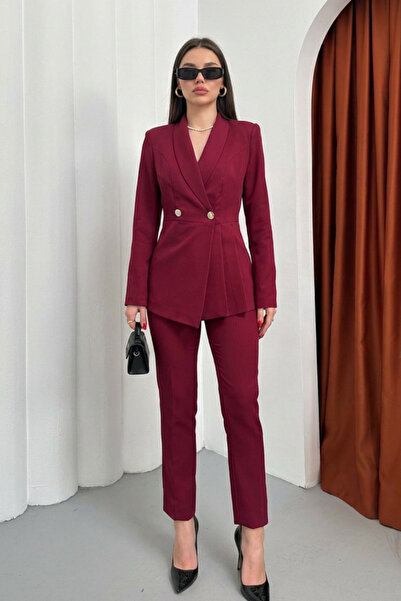 AKD Atelier Blazer dublu pentru damă, pantaloni, costum cu pliuri și detaliu ...