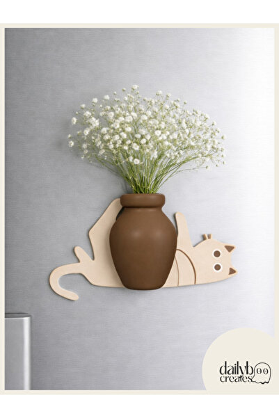 Dailyboo Creates Kedi Bıyığı Toplayıcı Magnet-Vazolu Buzdolabı Süs-2 Renkli Y...