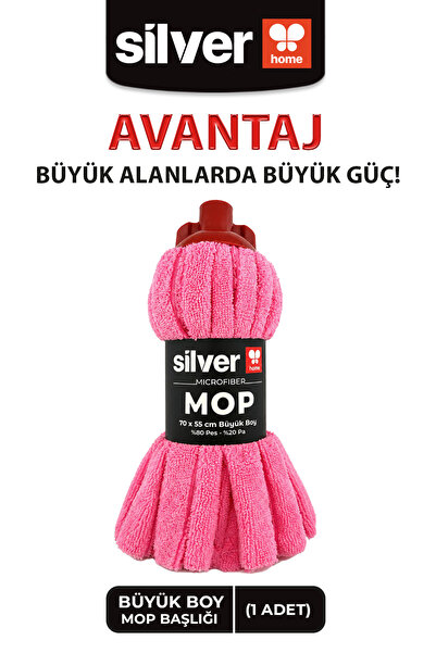 SİLVER HOME Süper Emici %100 Mikrofiber 70×55 Cm Jumbo Boy Pembe Mop Başlığı