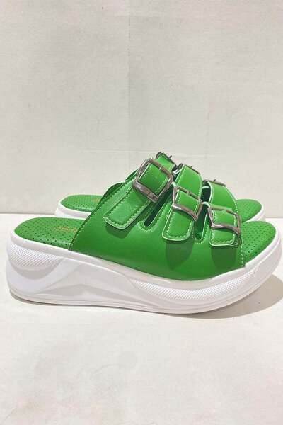 Preshley Mazer Green Women's Orthopedic Comfort Sole Buckle Slippers