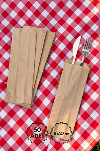 Bimotif Kullan at çatal bıçak kılıfı, kese kağıdı, Kraft, 8x27 cm - 50 adet (...