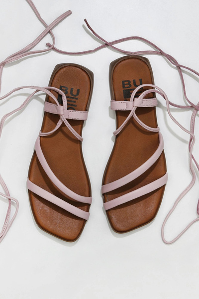 Bueno Shoes Sandale plate de damă din piele roz 01wu1822