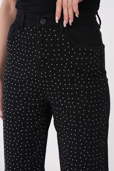 de zuzuu fashion Women's Black Color Shiny Stone Special Design Jean Denim Pants