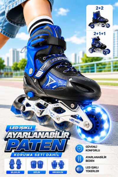 YILDIRIM OYUNCAK Silicone Wheeled Light-Up Adjustable Children's Skates 2+1+1...
