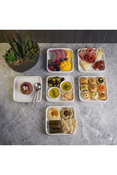 Golden Kitchen 6'lı Seramik Servis Kahvaltı Kare Sunum Pasta Tabak Seti Takımı