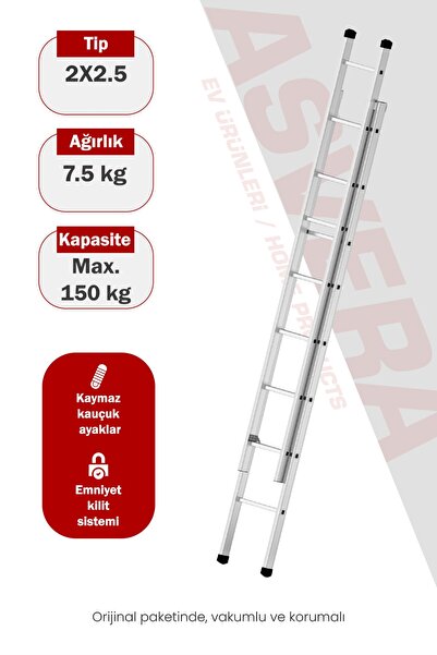 ASVERA Endüstriyel 5 Metre 2 Parçalı Alüminyum Merdiven - 1.4 mm Sürgülü Prof...