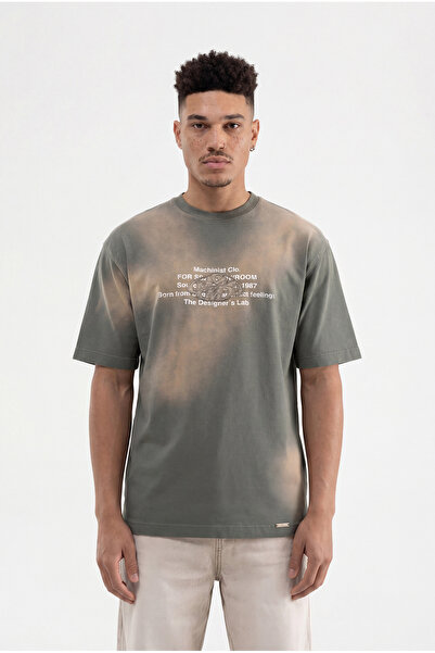 Machinist Tricou oversize pentru bărbați, cu logo M și aplicații, culoare kaki