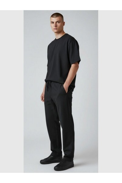 MODA Erkek Önü Kemerli Beli Lastikli Diyogenal Kumaş Jogger Kesim Duble Paça Pantolon