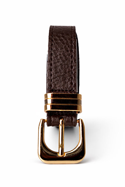 Ecrou Square Belt with Gold Buckle Detail, Brown