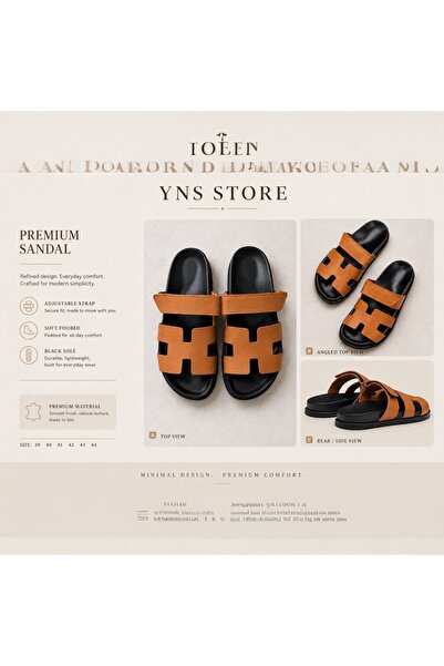 YNS STORE شبشب YNS فيلكرو باللون البني