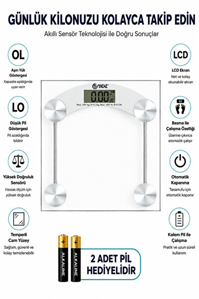 By-002 Digital Scale Lcd Screen Bath Scale 180 Kg Capacity Tempered Glass Scale (SQUARE)