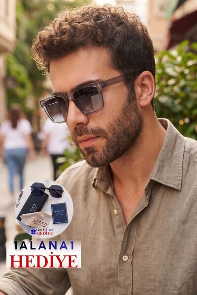 Lozzo Men's uv400 clear grey square sunglasses 23024 c5