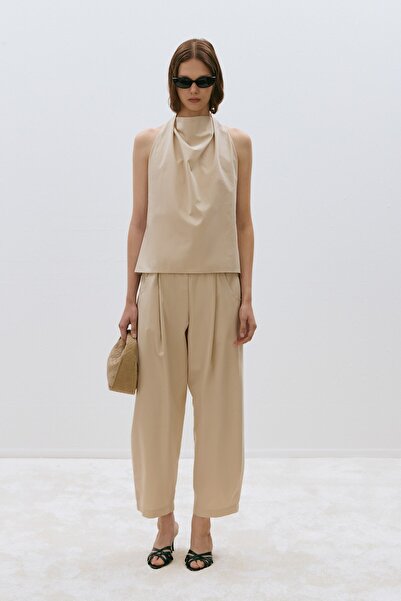 Suud Collection Beige Raya Washed Poplin Trousers