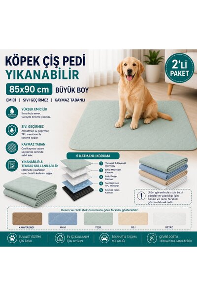 CDE Köpek Çiş Pedi Yıkanabilir 85x90 cm | Büyük Boy Emici, Sıvı Geçirmez, Kay...