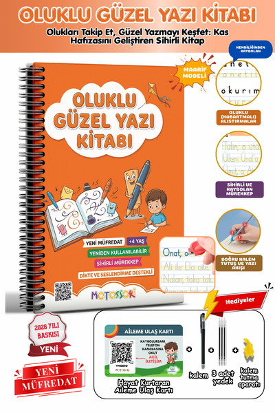 motossori Güzel Yazı Öğreten Oluklu (Kabartmalı) Kitabı | Sihirli Yazı Defter...