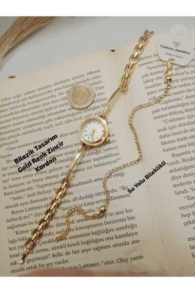 Brality Retro White Dial Women's Wristwatch, Bracelet Design, Gold Color Chai...