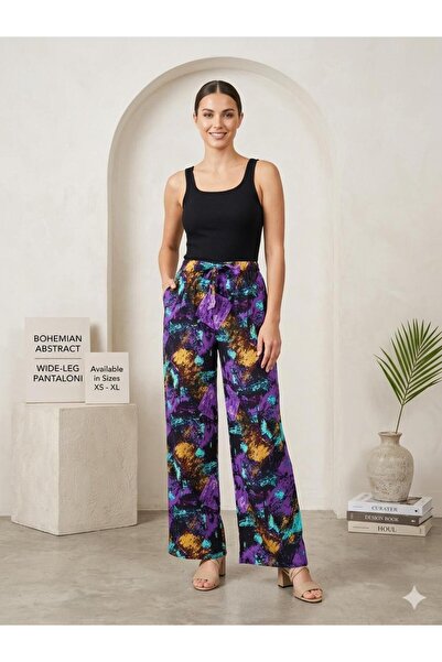 520CK Women's Trousers - Elastic Waist - Summer Viscose Fabric Trousers - Wid...