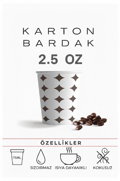 Karton Bardak 2.5 Oz (70-75 Ml) Karton Bardak, 100 Adet , Tadım Bardağı, Kahv...