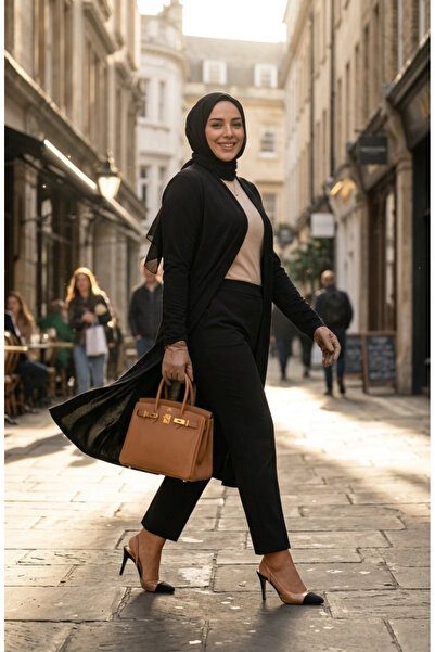 sefamerve Cardigan lung de sezon, supradimensionat, 8740A-01, negru