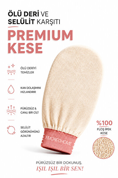 EMORFOHOME Ekru Banyo Duş Kesesi Peeling Eldiveni %100 Floş Ipek Premium Kadı...