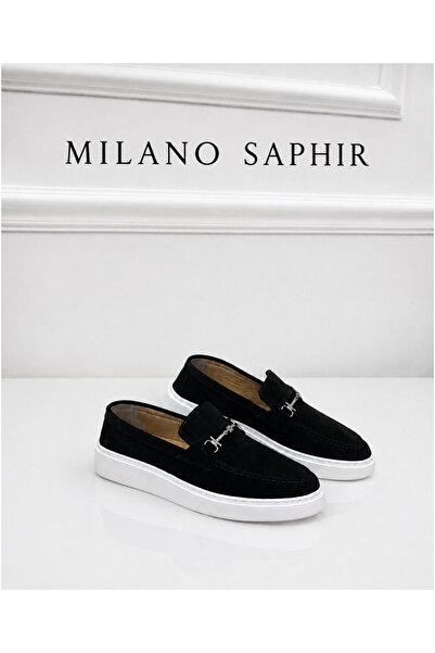 Milano Saphir LOAFER SİYAH SÜET HAKİKİ DERİ DİKİŞLİ EVA TABAN