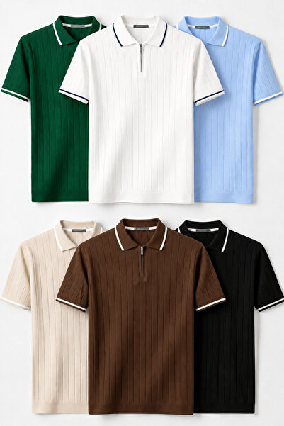 legends butik Erkek Fitilli Triko Polo Yaka Tişört 6’lı Set – Terletmeyen Pam...