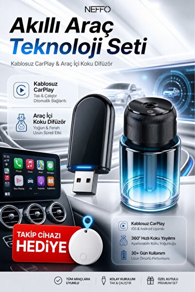 NEFFO 160 ml Araç Kokusu + CarPlay Seti | Takip Cihazı HEDİYE Akıllı Araç Tek...