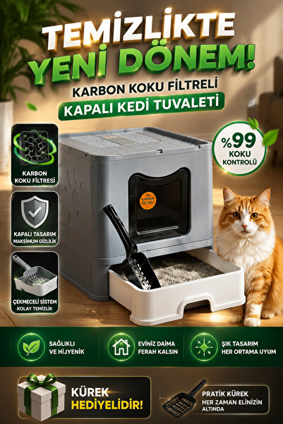 ego home Xxl Çekmeceli Kapalı Kedi Tuvaleti Yeni Nesil Katlanabilir Çekmeceli...