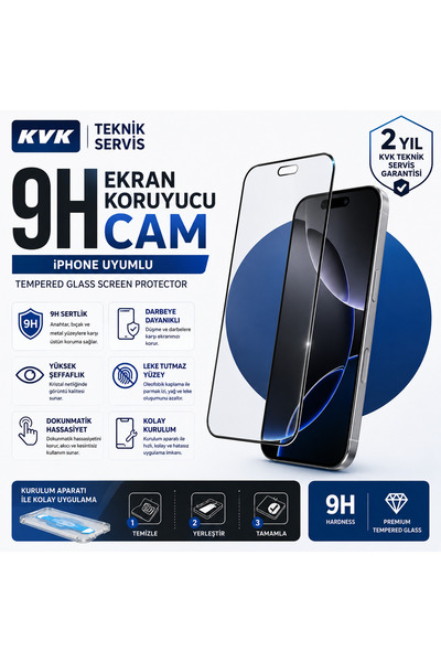 KVK TS iPhone 17 Pro Max Uyumlu Ekran Koruyucu Cam | 9H Sertlik | Karbon Çizi...