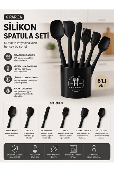 Keyfi Sepet 6lı Takım Yanmaz Yapışmaz Mutfak Pasta Slikon Yumurta Fırçası Kaş...
