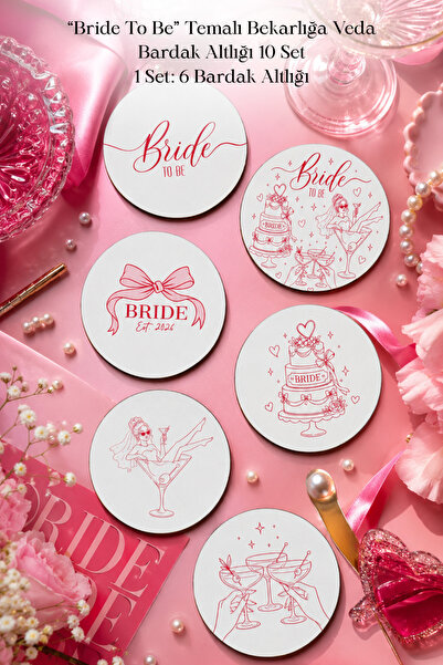 BYC TÜRKİYE مجموعة من 6 قواعد أكواب بتصميم "Bride To Be" - طباعة رقمية على MD...