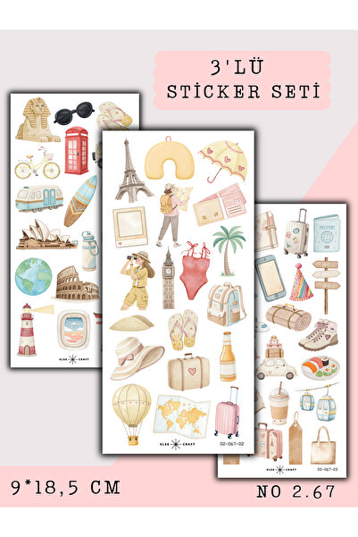 Else Craft 3'lü Seyahat Tatil Temalı Sticker 2.67 - Ajanda Planlayıcı Bullet ...