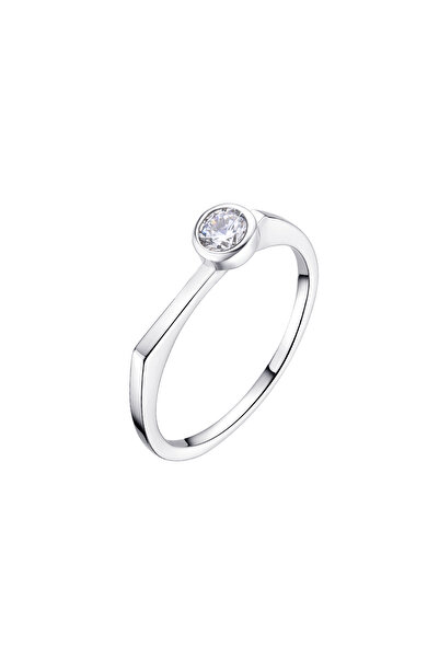 Lisa&Co. Inel Argint Round Stone 56 mm / Argint placat cu rodiu / Zircon alb