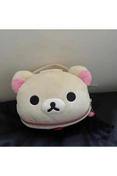 Miniso A New Cute Rilakkuma Bear Girl Plush Elliptical Stereoscopic Makeup Ba...