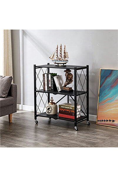 wayawaa Black 3-Tier Foldable Steel Shelf 71×34×87cm – No Assembly, Expand & ...