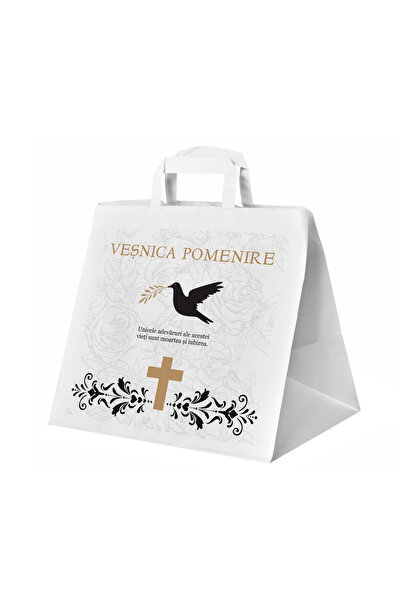 Papette Set 100 buc Pungă hârtie kraft ALB Porumbel cu Trandafiri Veşnică Pom...