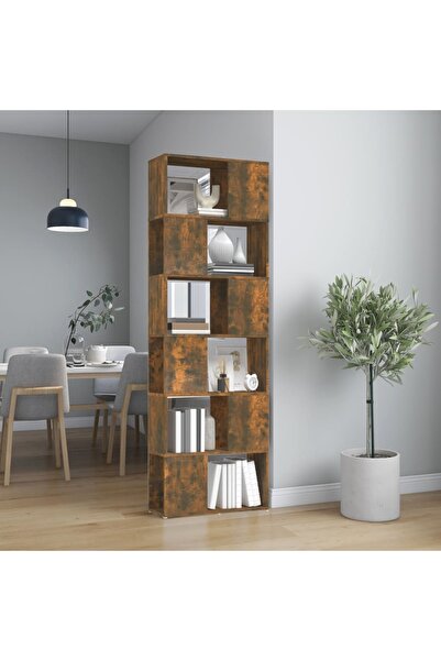 Concept Bibliotecă/Separator de cameră, stejar fumuriu, 60x24x186 cm