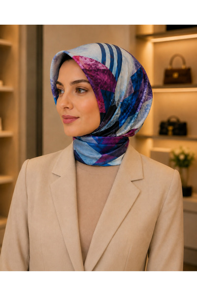 LUVINA وشاح ناعم باللون الأزرق الفوشيا بتصميم هندسي