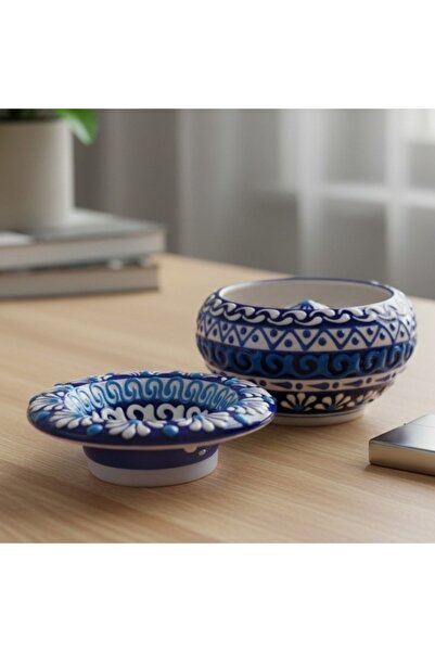 DETAILED HAND EMBROIDERY, WITH LID, TILE MINI ASHTRAYS, STORES FRAGRANCE, 3 DIFFERENT MODELS, 8 CM DIAMETER